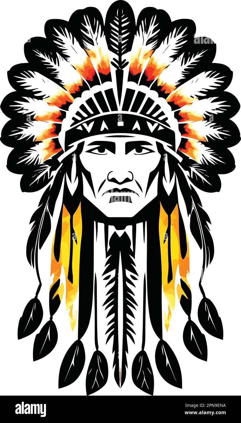 Couleur Full Native American Indian Head Vector Illustration de Vecteur