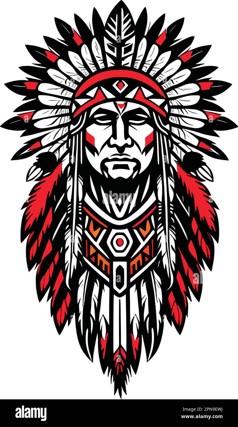 Pleine couleur Indian Native American Tattoo Vector Illustration de Vecteur