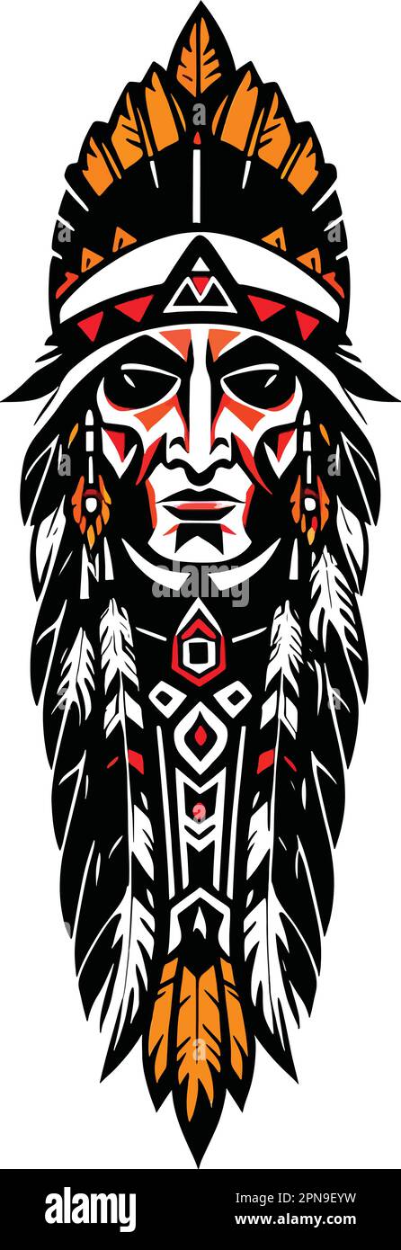 Vecteur tête indienne amérindienne pleine couleur Illustration de Vecteur