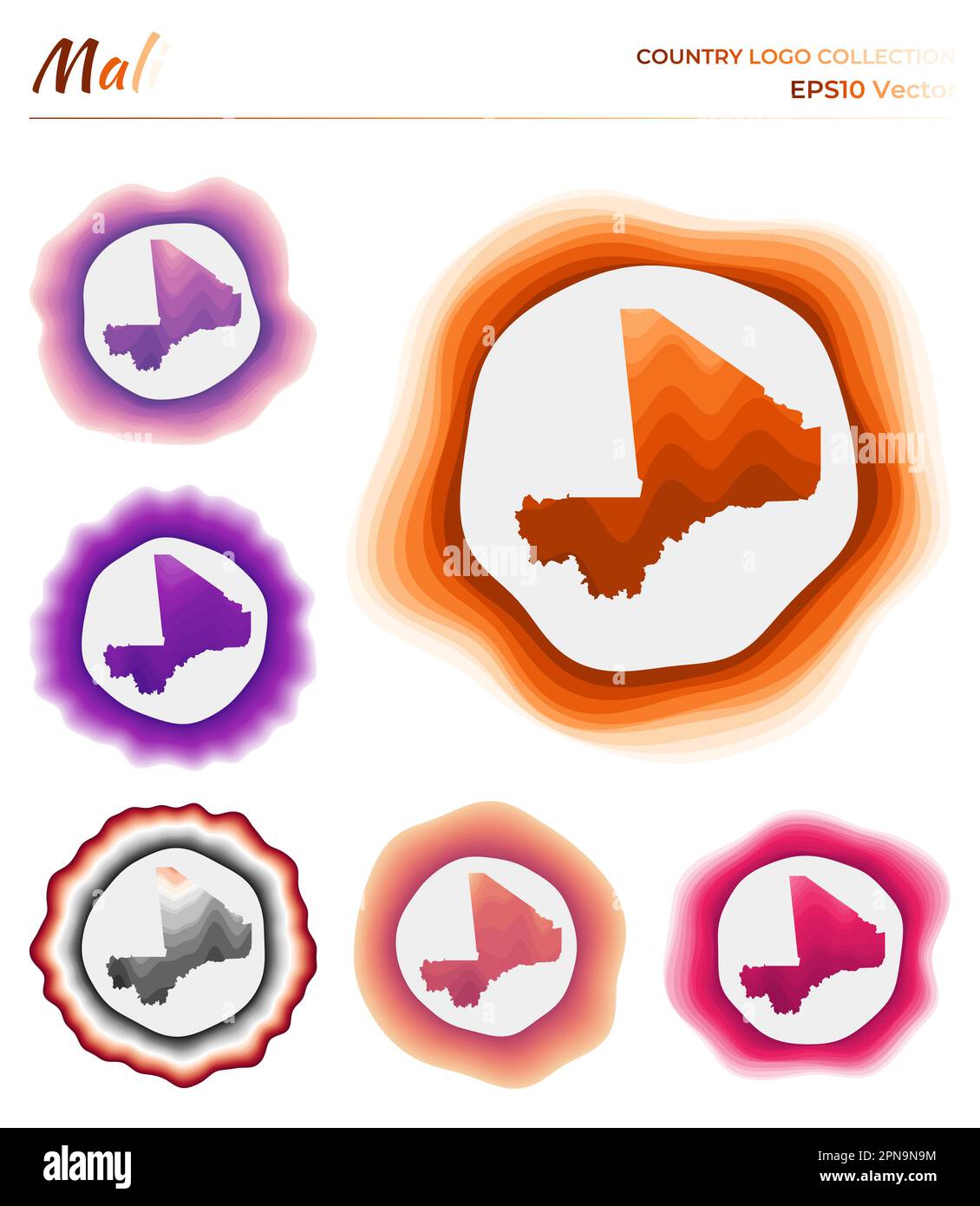 Collection du logo Mali. Badge coloré du pays. Couches autour de la forme de la bordure du Mali. Illustration vectorielle. Illustration de Vecteur