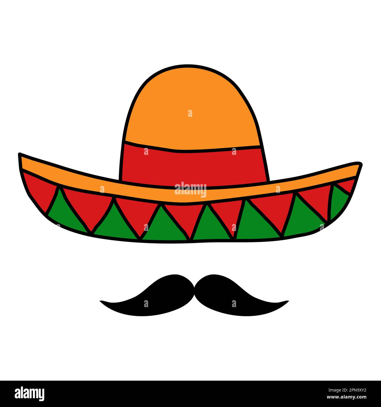 Chapeau mexicain sombrero avec moustache, dessin vectoriel de style doodle  Image Vectorielle Stock - Alamy