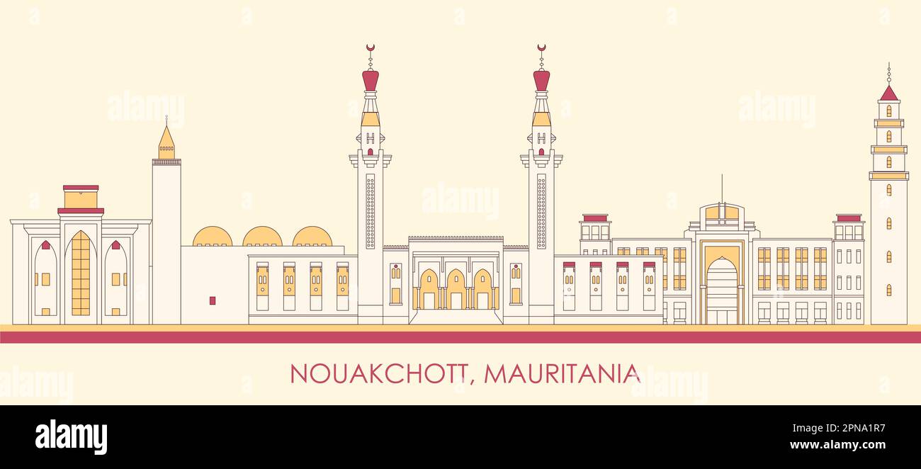 Caricature Panorama par Skyline de la ville de Nouakchott, Mauritanie - illustration vectorielle Illustration de Vecteur