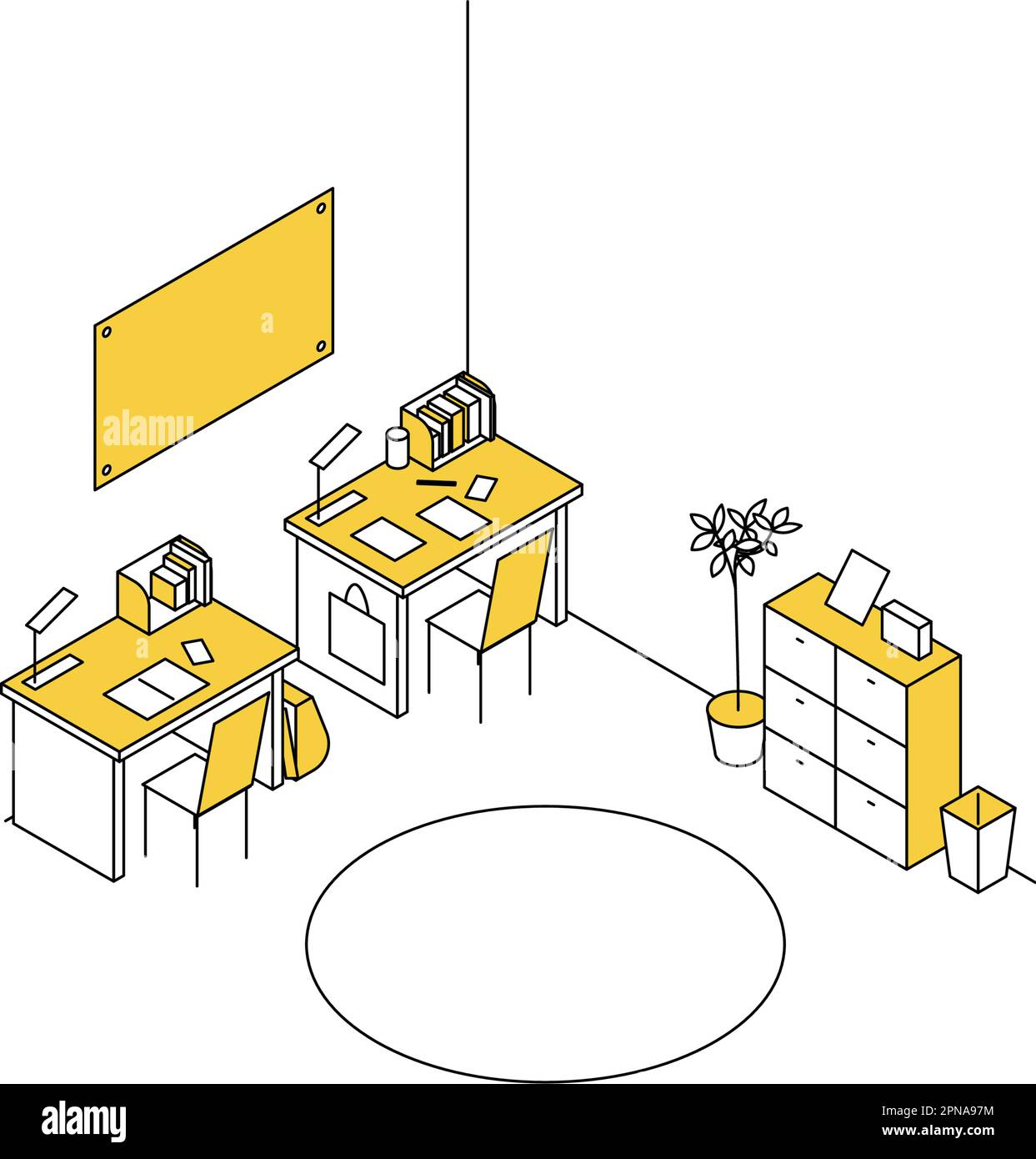 Chambre à louer: Chambre pour enfants, simple isométrique avec deux bureaux côte à côte., illustration vectorielle Illustration de Vecteur
