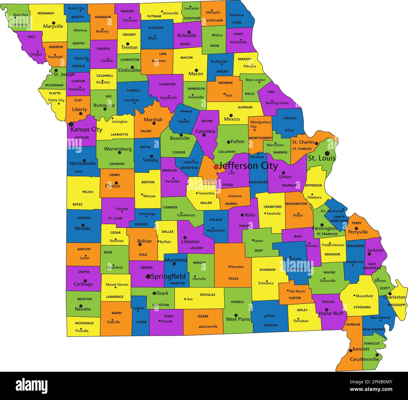 Carte politique colorée du Missouri avec des couches clairement étiquetées et séparées. Illustration vectorielle. Illustration de Vecteur