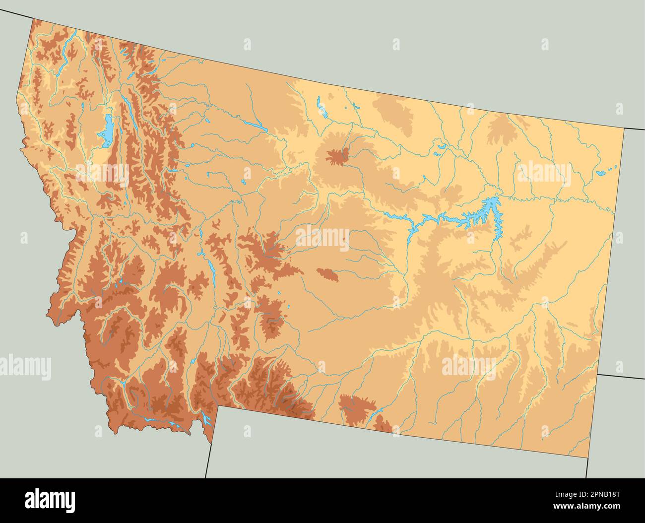 Carte physique du Montana très détaillée. Illustration de Vecteur