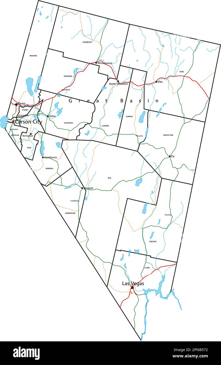 Carte des routes et des autoroutes du Nevada. Illustration vectorielle. Illustration de Vecteur