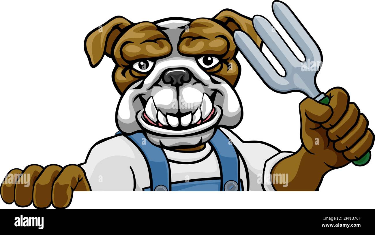 Animaux Jardinage Jardinier Bulldog Mascot Illustration de Vecteur