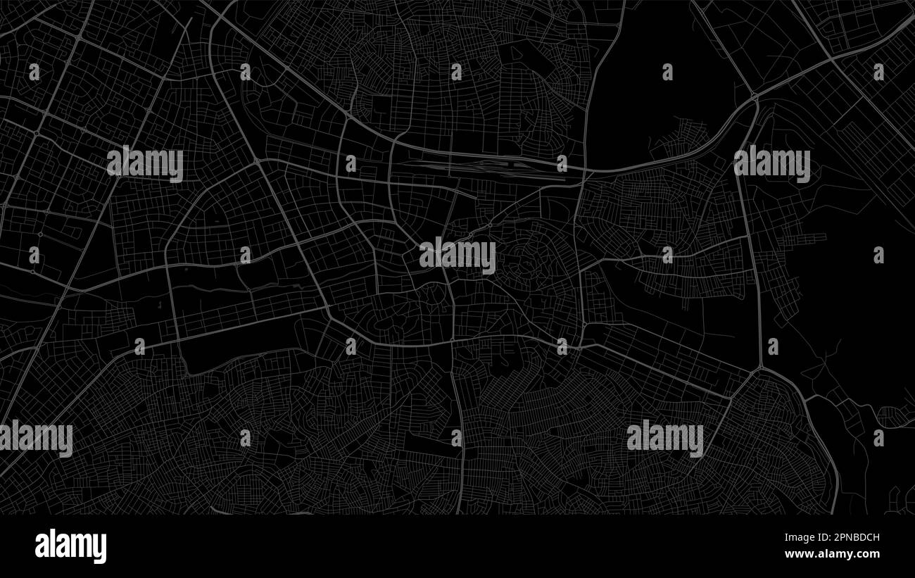 Noir foncé Gaziantep ville zone vector plan d'arrière-plan, routes et illustration de l'eau. Format écran large, feuille de route de la conception numérique à plat. Illustration de Vecteur