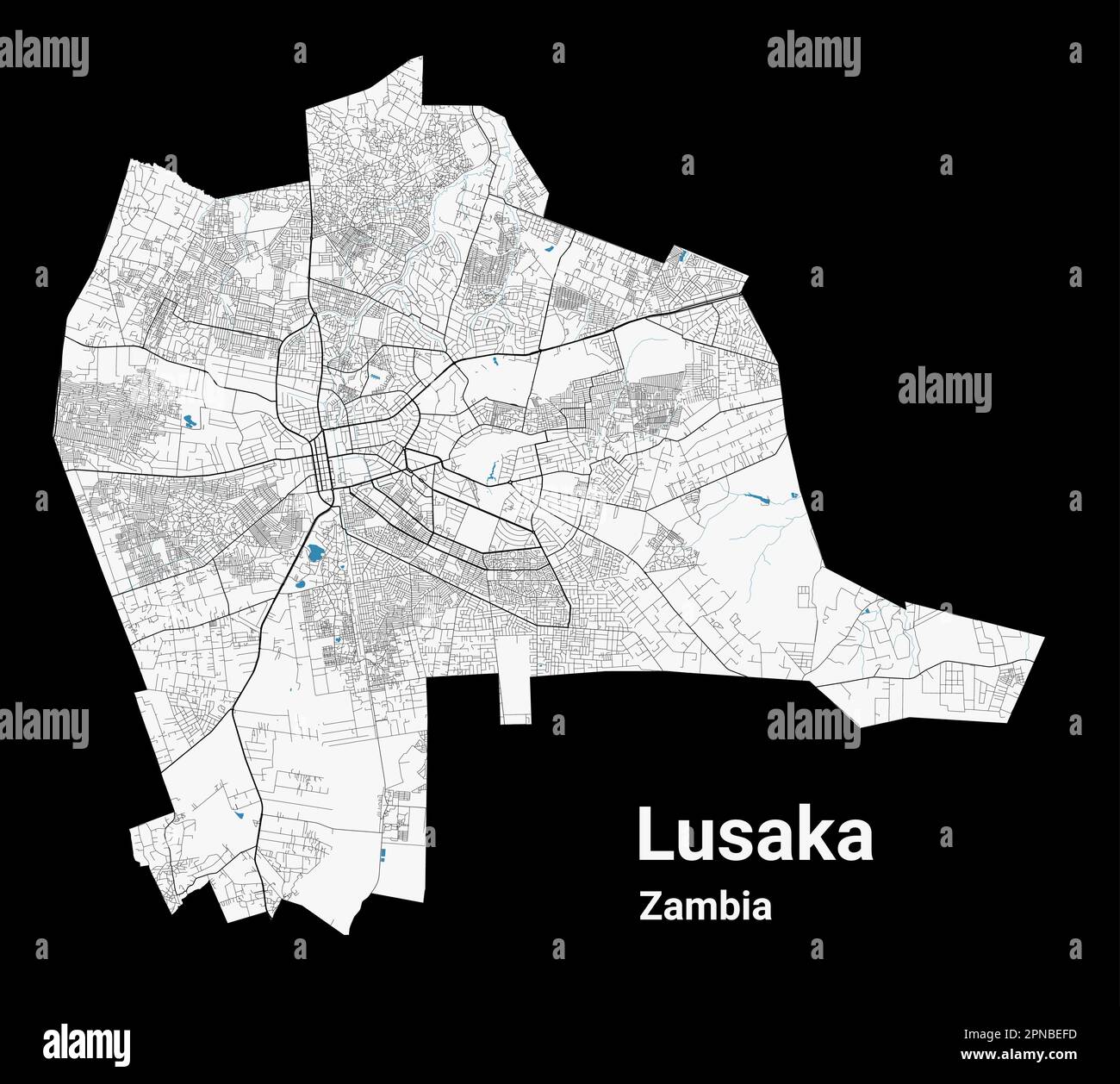 La carte de Lusaka. Carte détaillée du quartier administratif de Lusaka