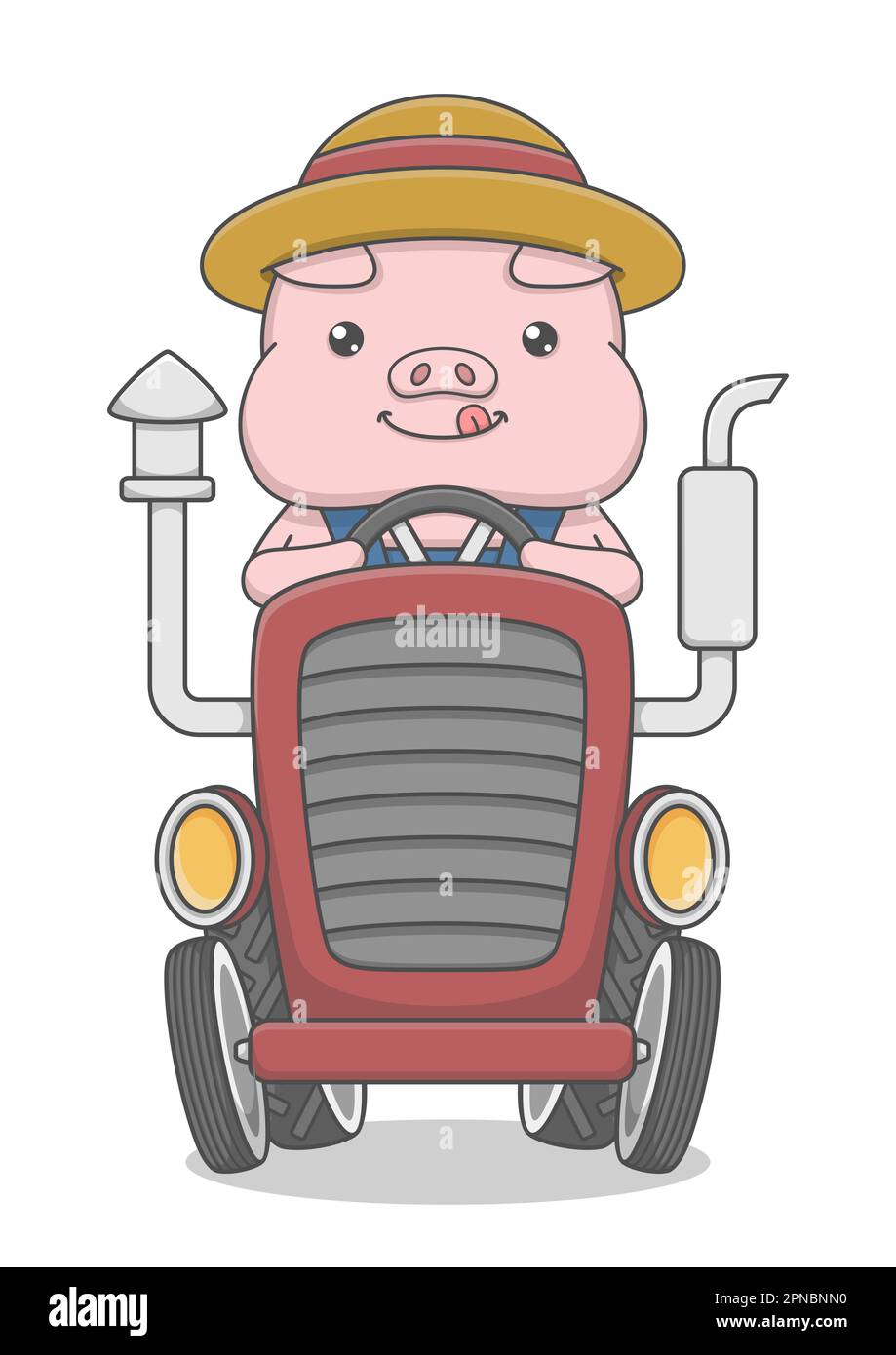 Tracteur équestre mignon Pig Farmer Illustration de Vecteur