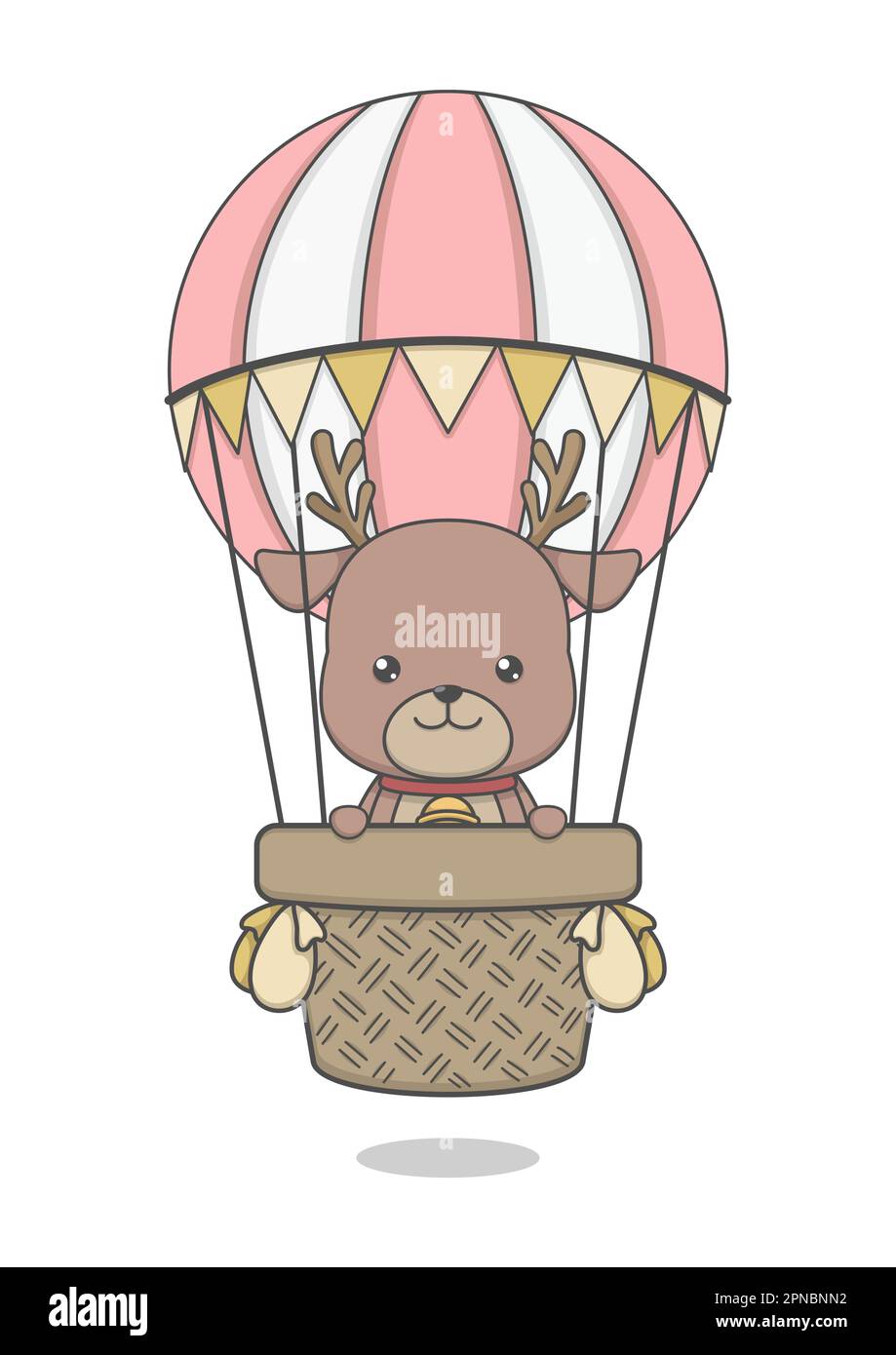 Adorable personnage de dessin animé de renne, le ballon d'air chaud Illustration de Vecteur