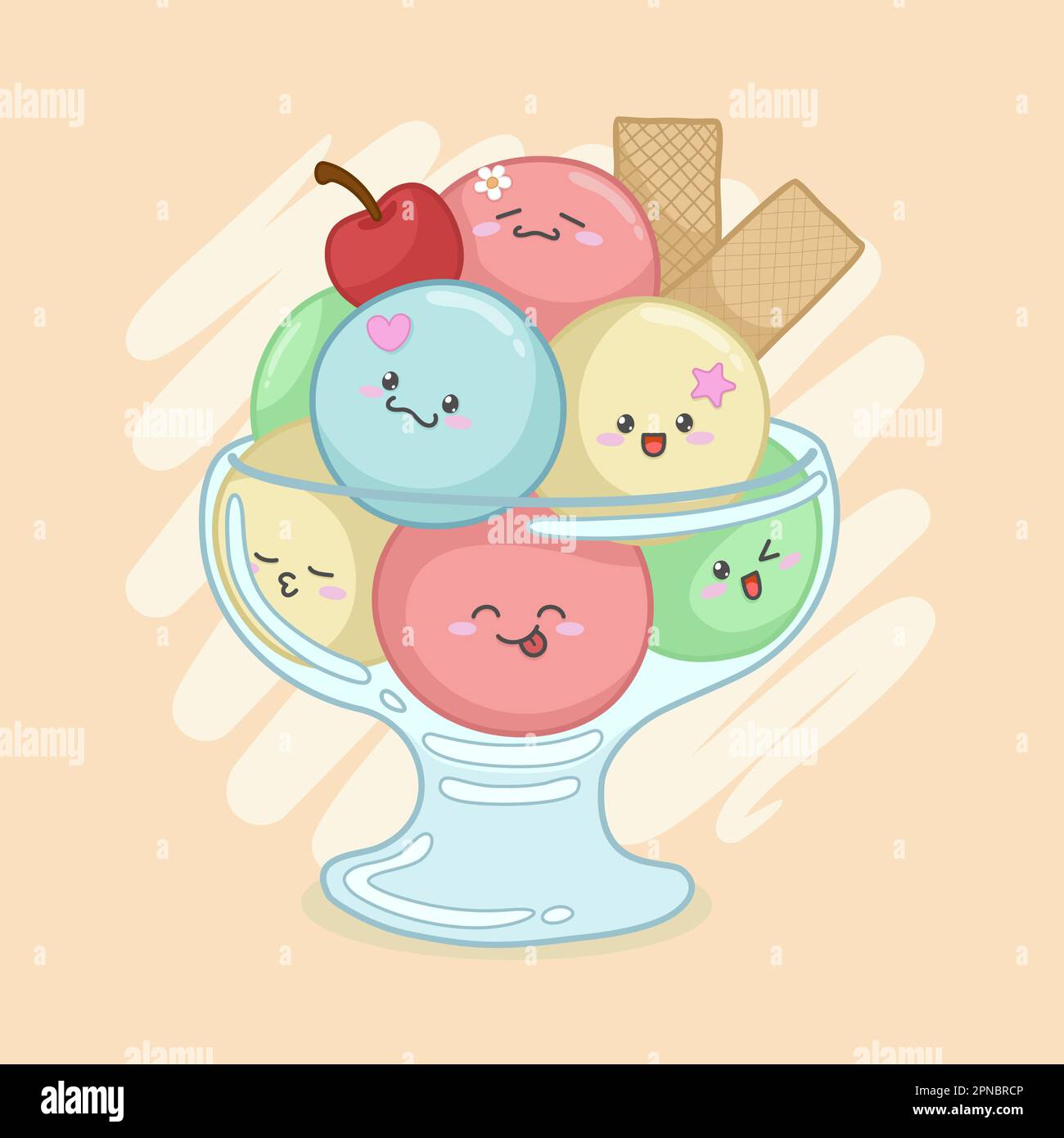 Crème glacée Kawaii dans le bol Illustration de Vecteur