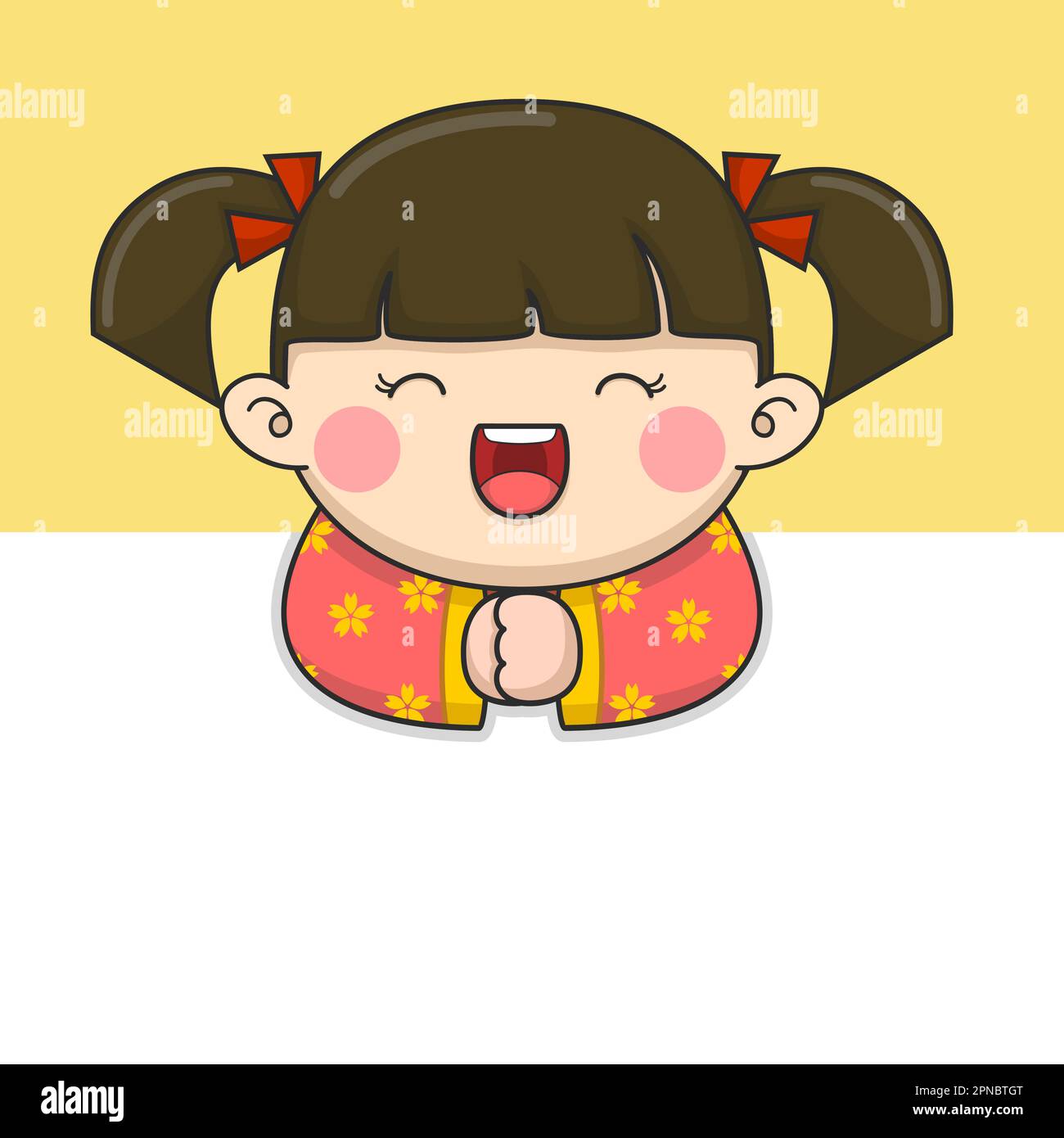 Jolie fille chinoise du nouvel an avec des cheveux attachés Illustration de Vecteur