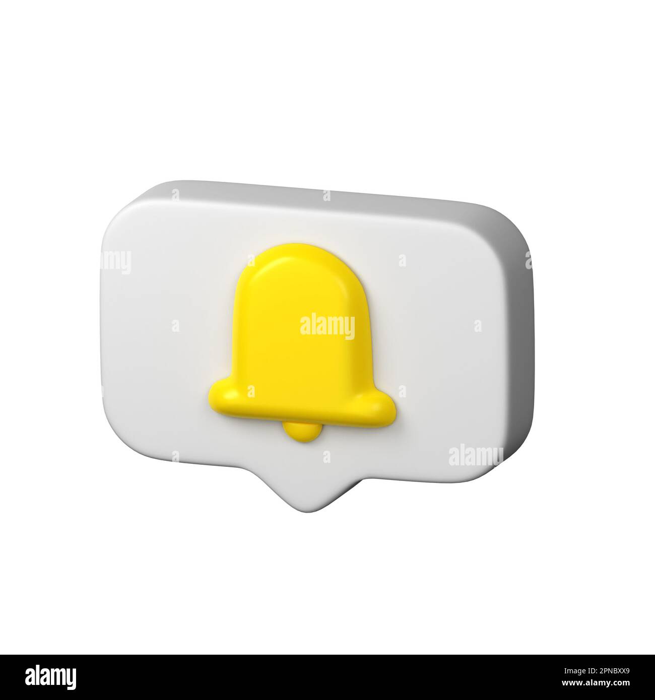 Bulle vocale avec sonnerie jaune, symbole de notification sur blanc. Symbole de notification, alerte sur les réseaux sociaux. Icône 3D réaliste moderne. 3D rendu Isola Banque D'Images