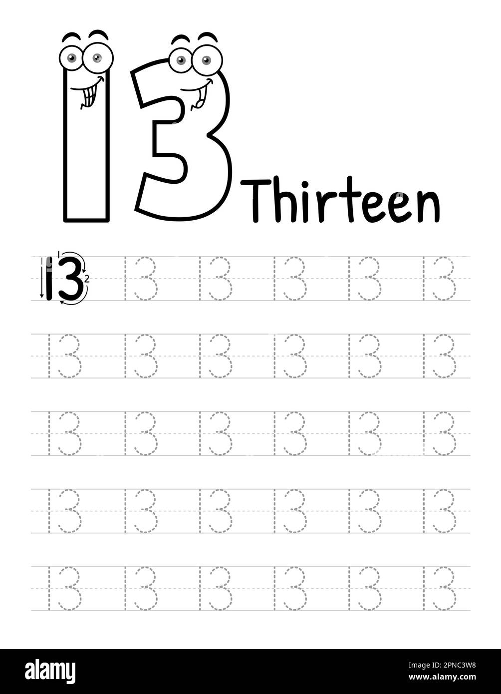 Intérieur de traçage de numéro pour enfants. Feuille de travail pour les enfants. Éléments vectoriels Premium. Illustration de Vecteur