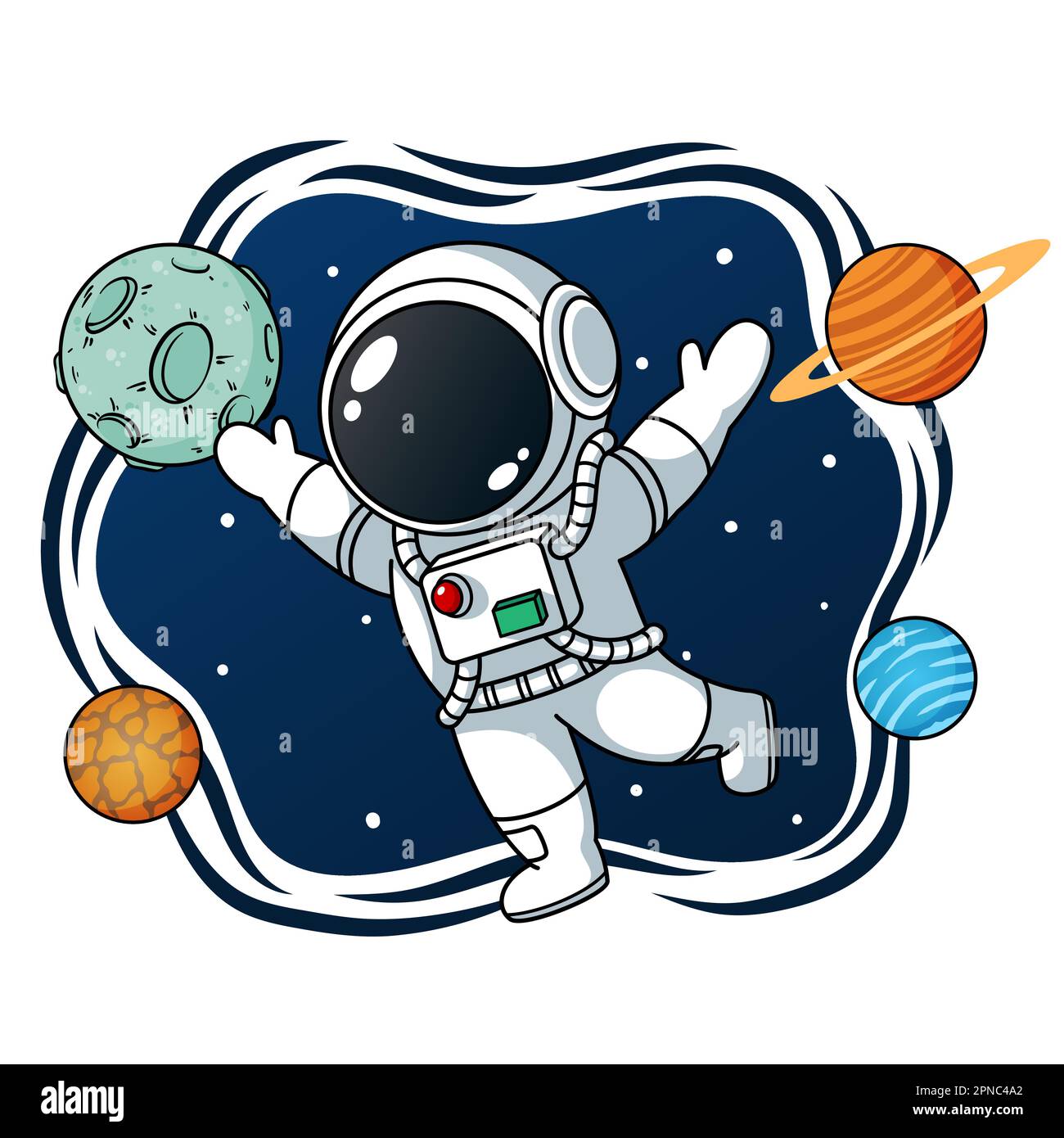 Astronaute avec planètes dans l'espace Illustration de Vecteur