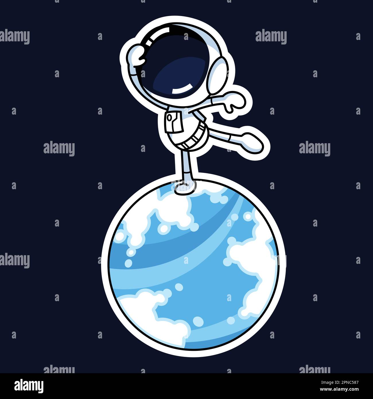Adorable personnage de dessin animé Astronaut debout sur Une planète. Ressource graphique vectorielle Premium. Illustration de Vecteur