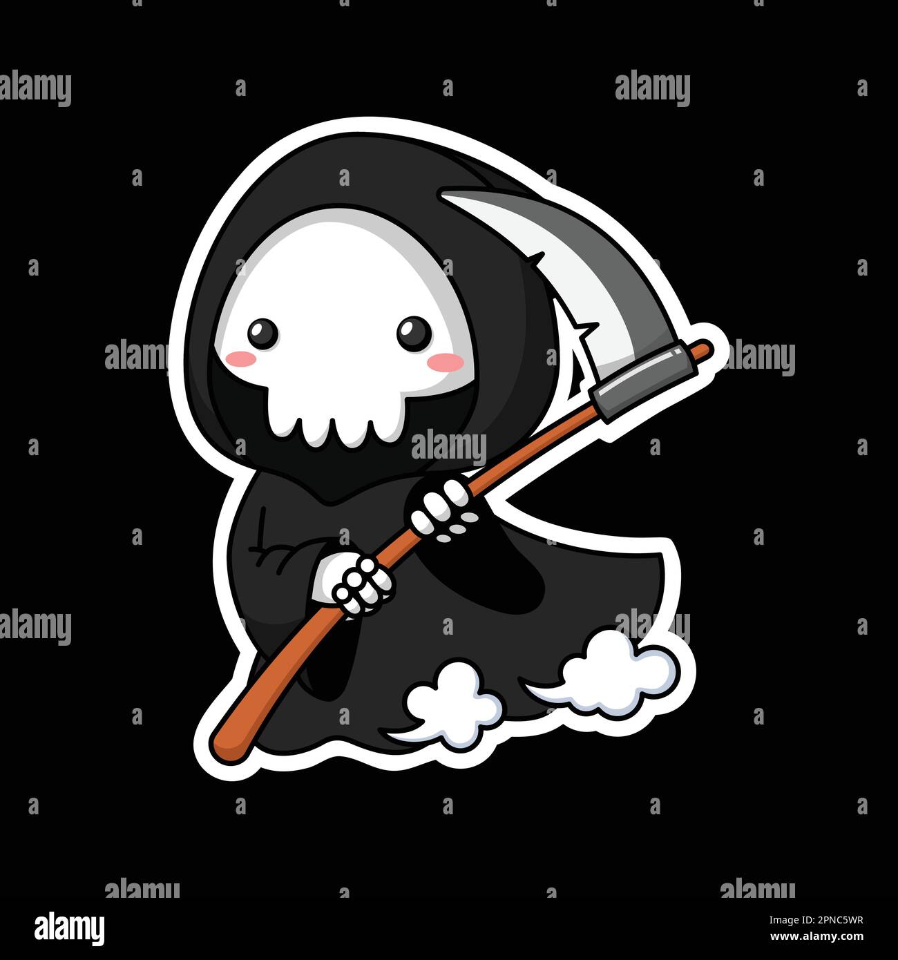 Joli personnage de dessin animé Grim Reaper dans l'illustration graphique Premium Vector style autocollant Illustration de Vecteur