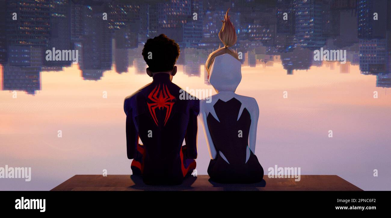 Spider-Man à travers le verset araignée Miles Morales & Gwen Stacy Banque D'Images