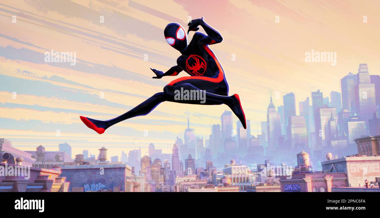 Spider-Man à travers le verset araignée Miles Morales Banque D'Images