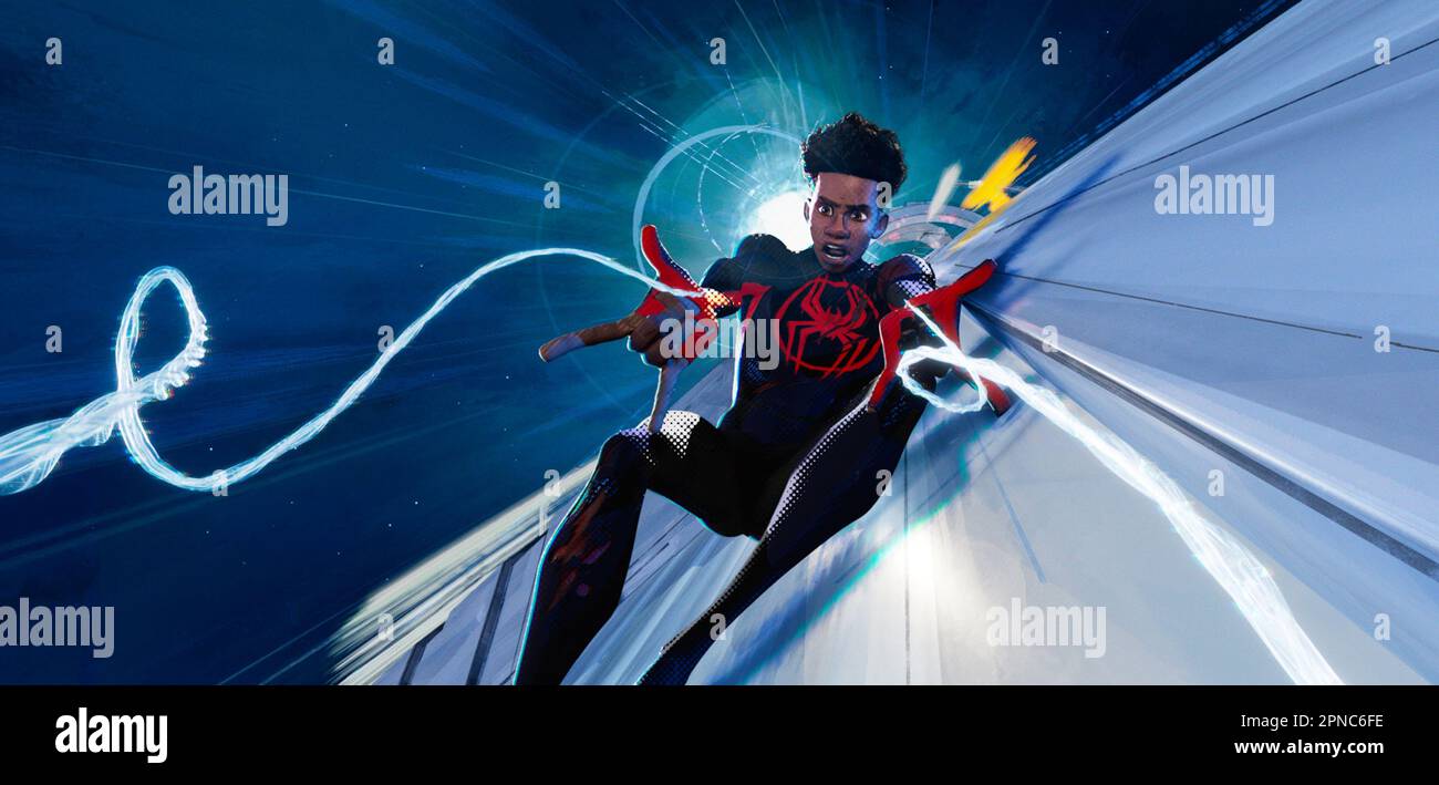 Spider-Man à travers le verset araignée Miles Morales Banque D'Images