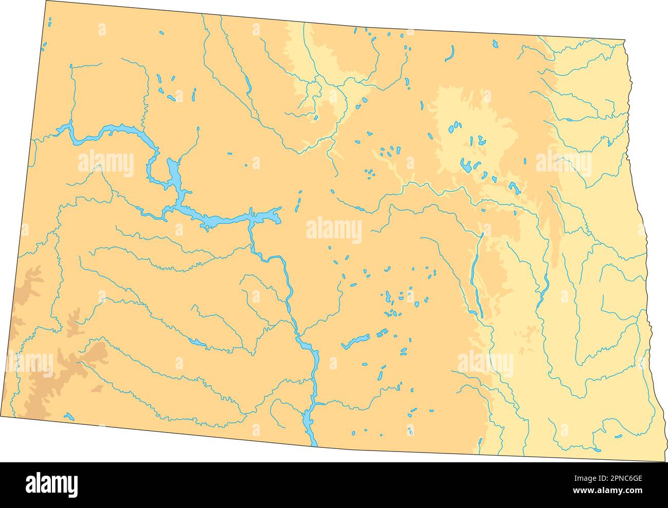 Carte physique très détaillée du Dakota du Nord. Illustration de Vecteur