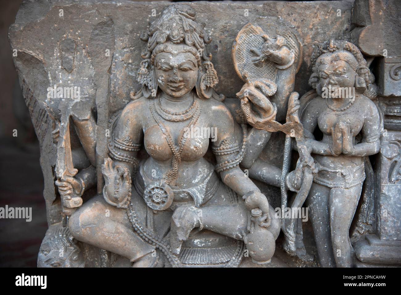 Idoles de pierre sculptées sur le mur extérieur du temple Harshat Mata, un temple hindou dédié à une déesse Harshat Mata, Abhaneri, Rajasthan, Inde Banque D'Images