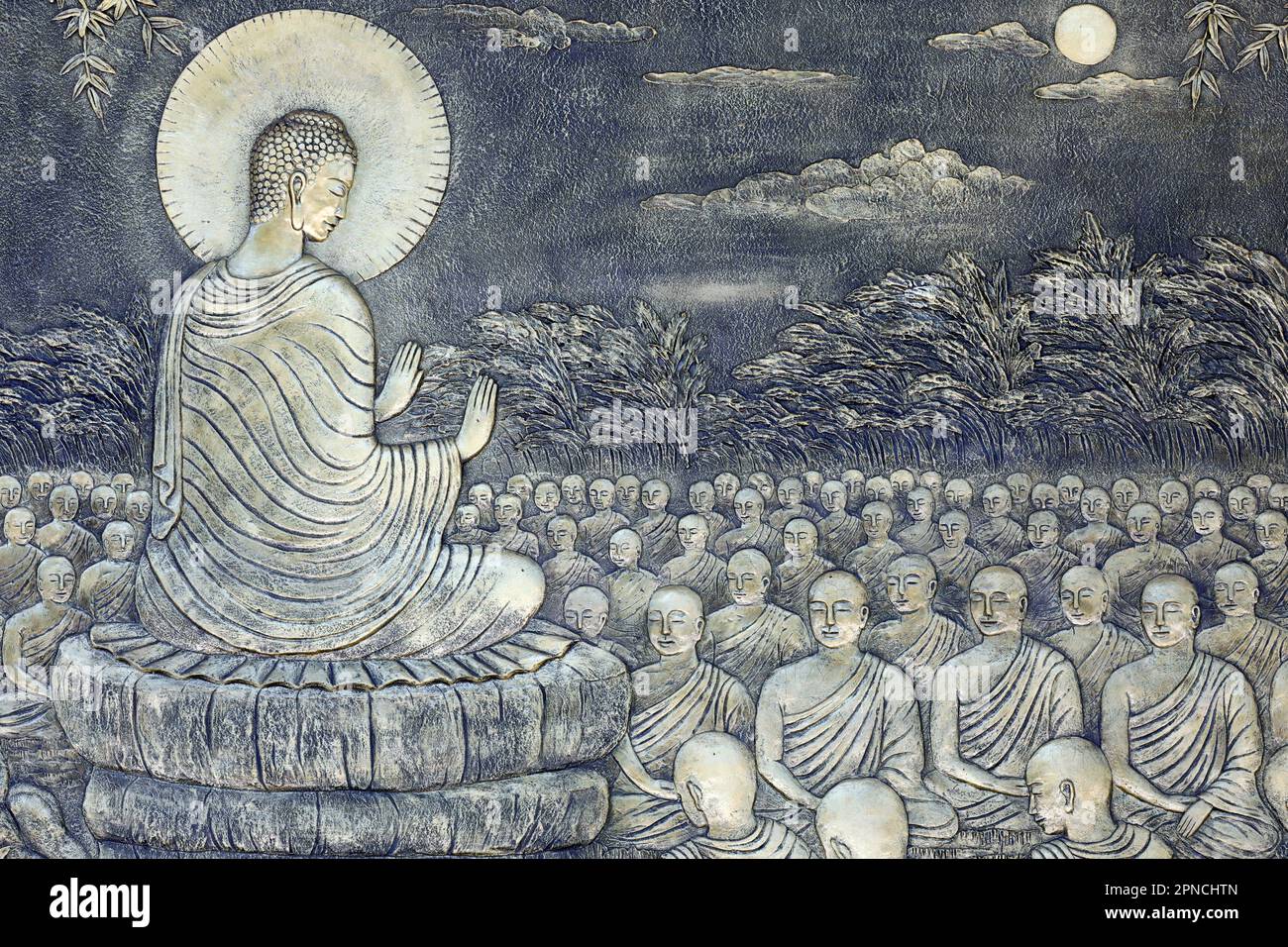Pagode Tinh Xa Ngoc Chau. Vie de Bouddha, Siddhartha Gautama. Le Bouddha exhorta ses soixante premiers disciples arabes à aller de l'avant dans une direction différente Banque D'Images Pagode Tinh Xa Ngoc Chau. Vie de Bouddha, Siddhartha Gautama. Le Bouddha exhorta ses soixante premiers disciples arabes à aller de l'avant dans une direction différente Banque D'Images