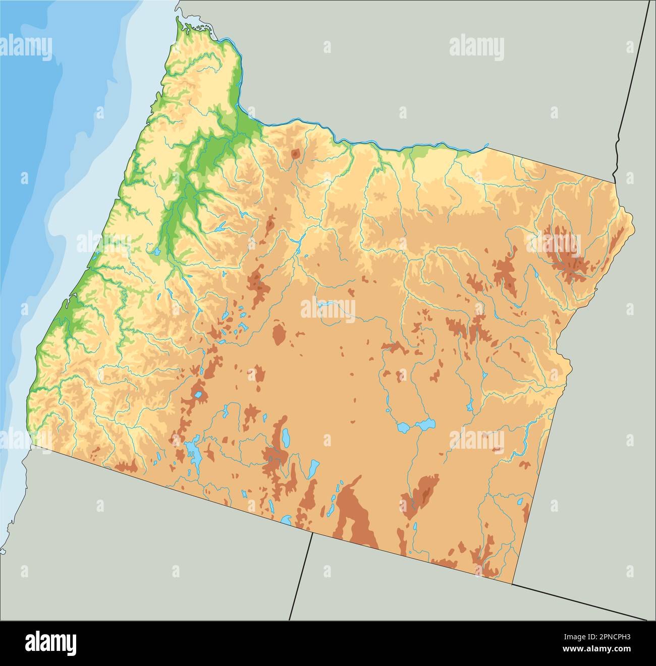 Carte physique très détaillée de l'Oregon. Illustration de Vecteur