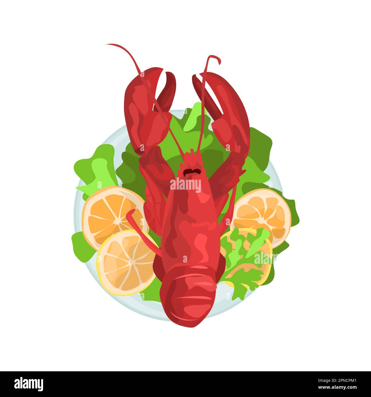 Homard sur une assiette illustration en couleur de style dessin animé. Conception graphique vectorielle modifiable. Illustration de Vecteur