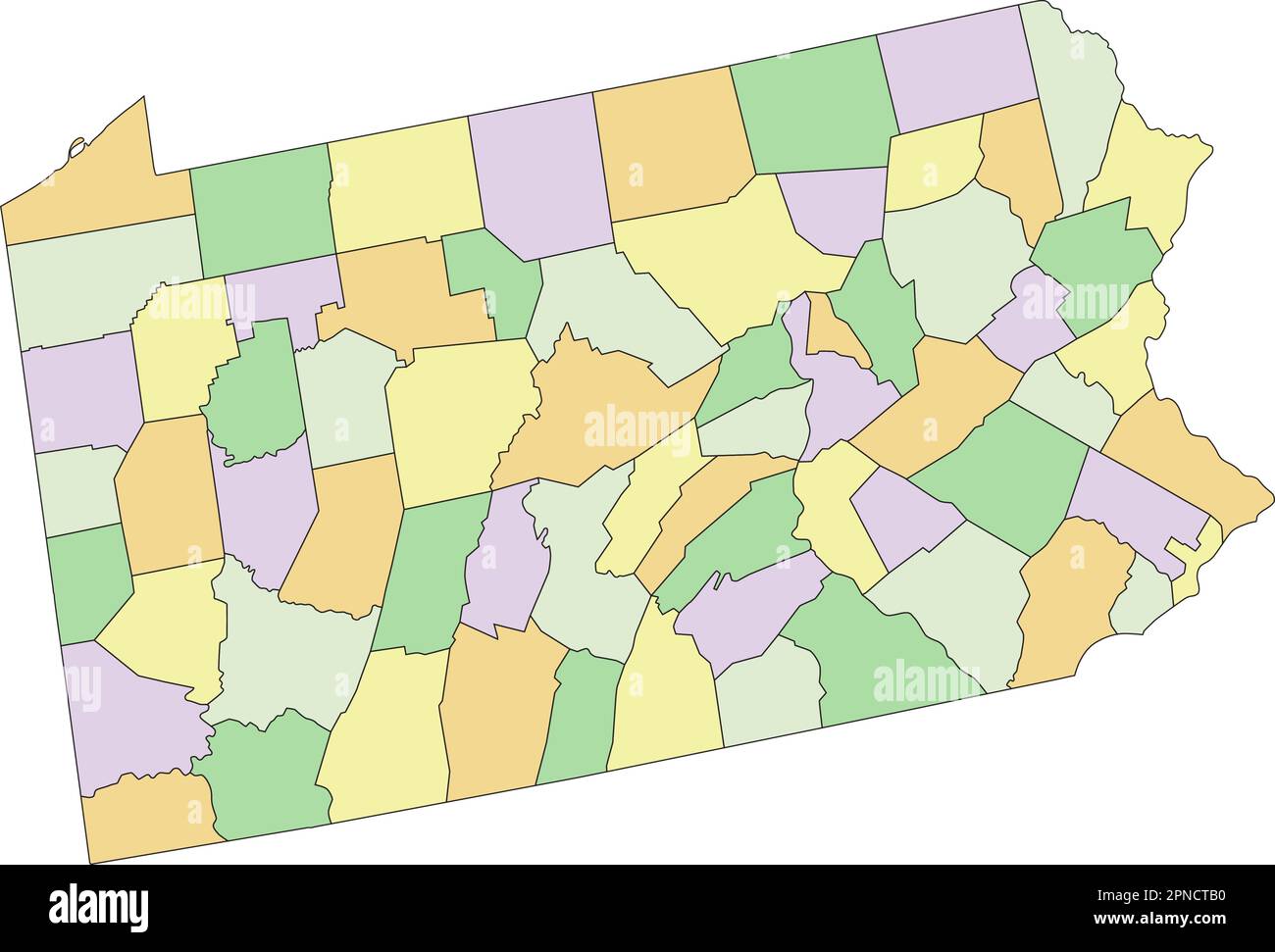 Pennsylvanie - carte politique modifiable très détaillée. Illustration de Vecteur