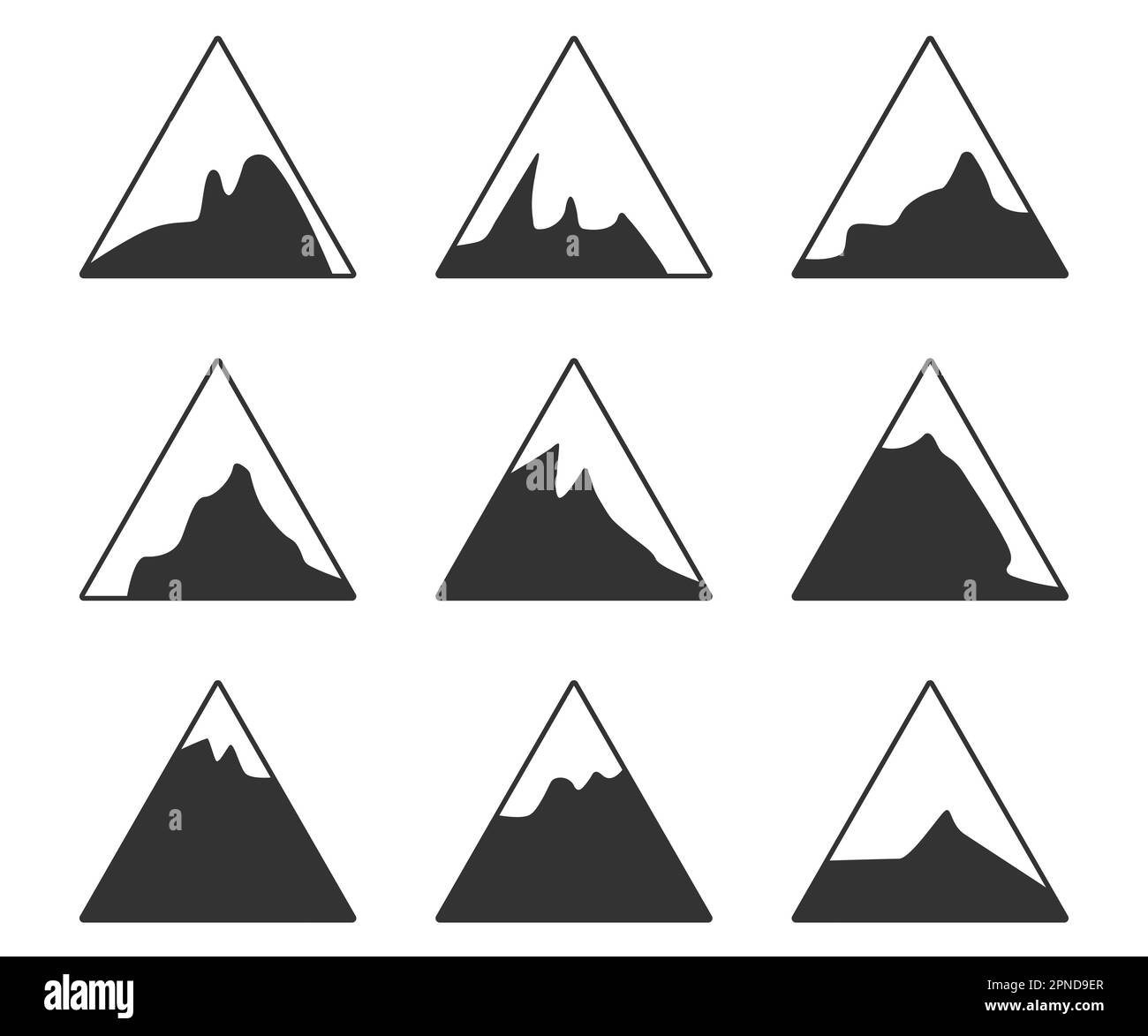 Montagnes, rochers et pics. Illustration vectorielle et éléments de conception de logo. Image de montagnes aux sommets enneigés Illustration de Vecteur