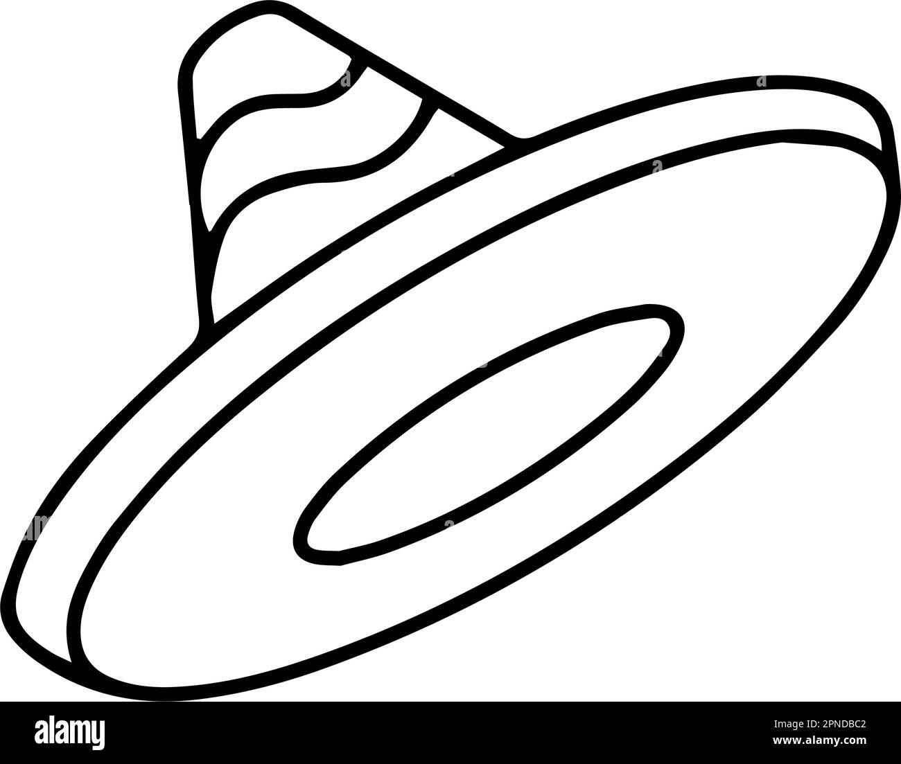 Sombrero mexicain avec décoration sur le dessus. Icône vectorielle du chapeau mexicain traditionnel en noir et blanc Illustration de Vecteur