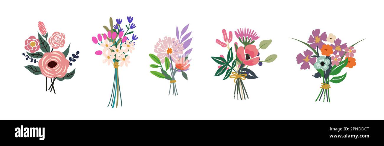 Beaux bouquets de fleurs colorées art vectoriel Illustration de Vecteur