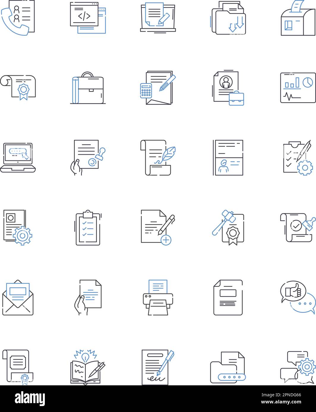 Collection d'icônes de ligne de script. Automatisation, commande, débogage, efficacité, exécution, Fonction, vecteur d'intégration et illustration linéaire. Langue Illustration de Vecteur