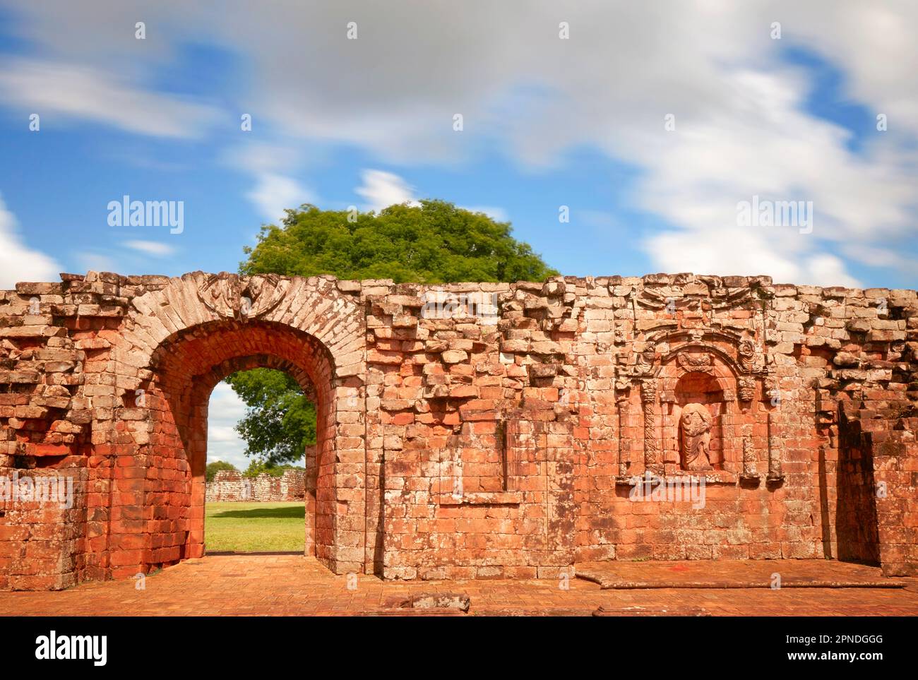 Les ruines des missions jésuites de 'la Santísima Trinidad de Paraná', Itapúa, Paraguay. Banque D'Images