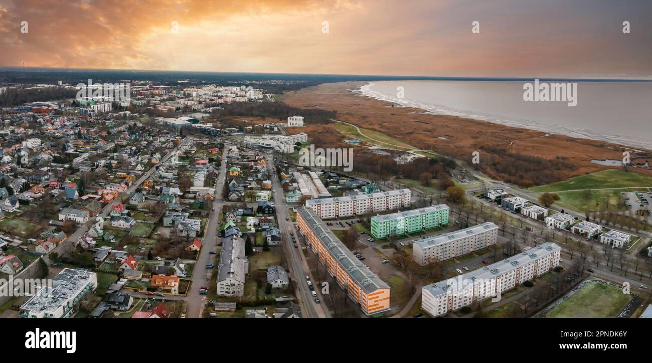 Vue aérienne de la ville de Parnu en Estonie. Banque D'Images