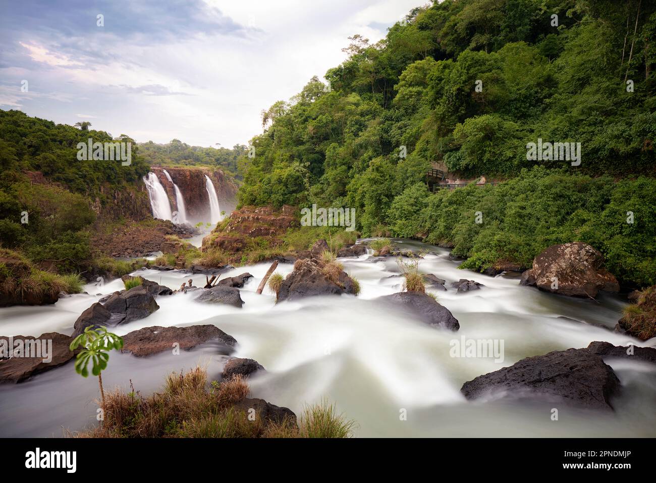 Une cascade dans les chutes d'Iguazu côté brésilien, Parana, Brésil. Banque D'Images