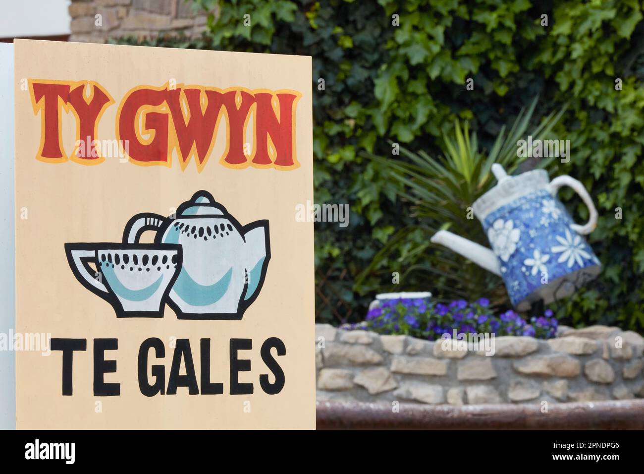 Le panneau à l'entrée de la maison de thé gallois 'Ty Gwinn' dans la ville de Gaiman, Chubut, Argentine. Banque D'Images