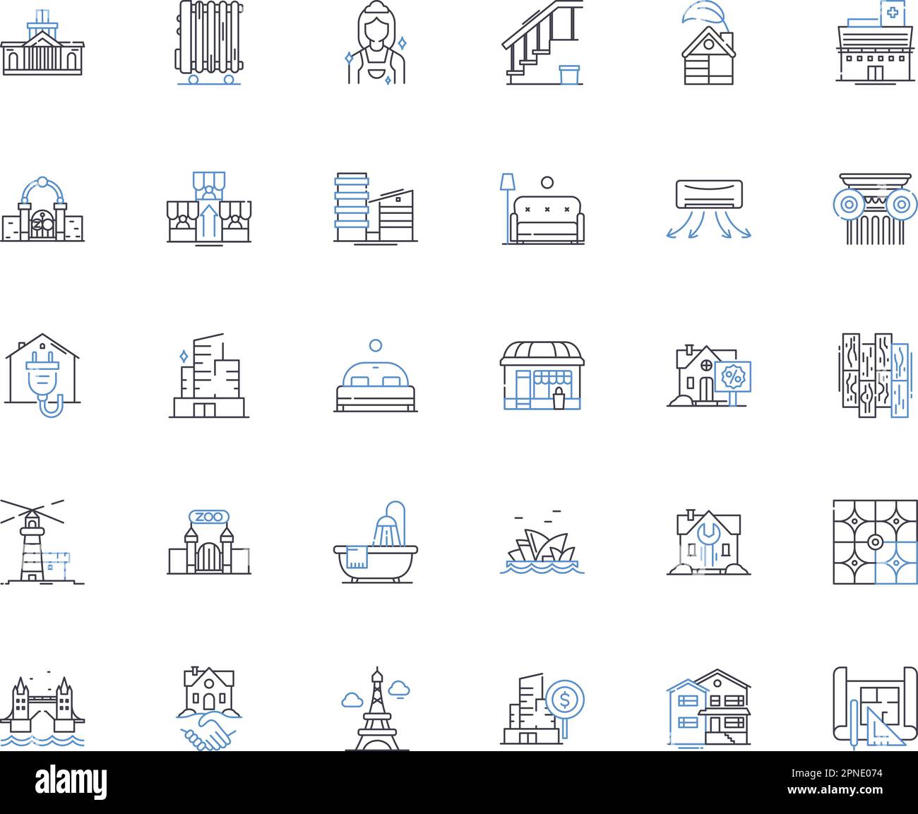 Collection d'icônes de lignes d'habitations. Maison, maison, appartement, résidence, Duplex, vecteur Villa et illustration linéaire. Bungalow, Shack, abri contour Illustration de Vecteur