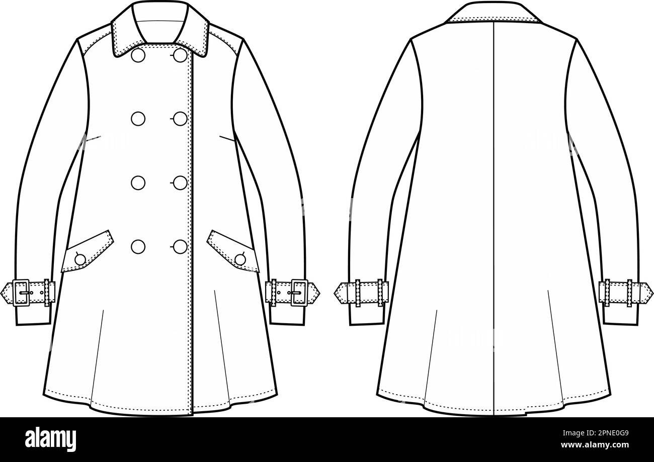 Trench croisé pour femme. Illustration de Vecteur