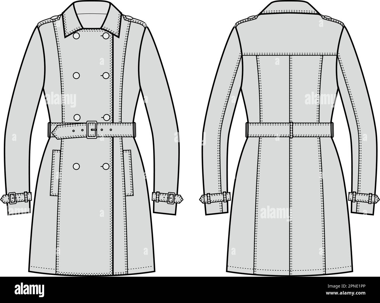 Trench croisé pour femme. Illustration de Vecteur