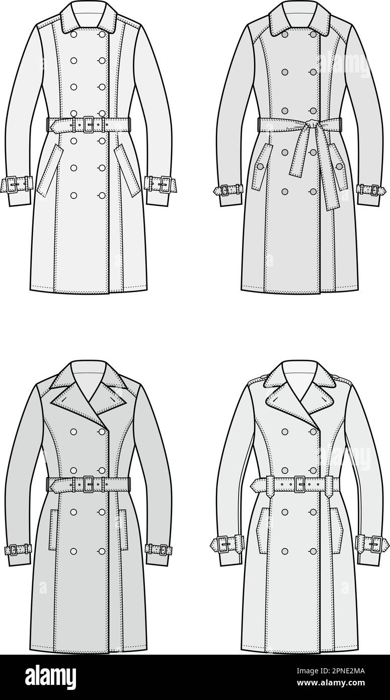 Trench croisé pour femme. Illustration de Vecteur