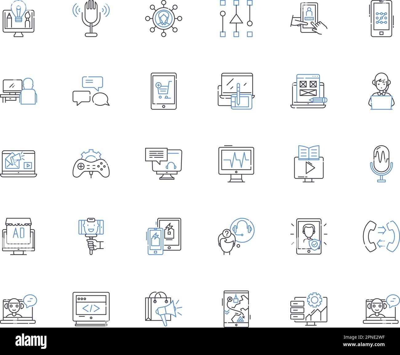 Collection d'icônes de ligne de calcul cognitif. Apprentissage machine, intelligence artificielle, néreux, analyse de données, traitement du langage naturel, Profond Illustration de Vecteur