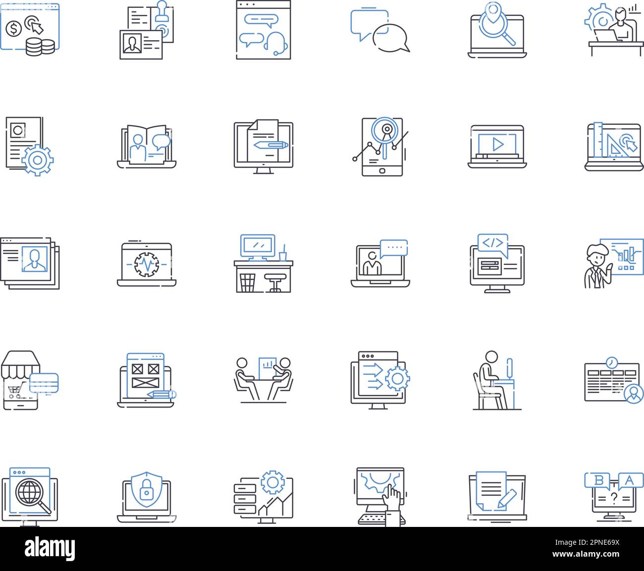 Collection d'icônes de ligne d'entreprise Internet. E-commerce, marketing en ligne, cybersécurité, publicité numérique, programmes d'affiliation, Création de contenu Illustration de Vecteur