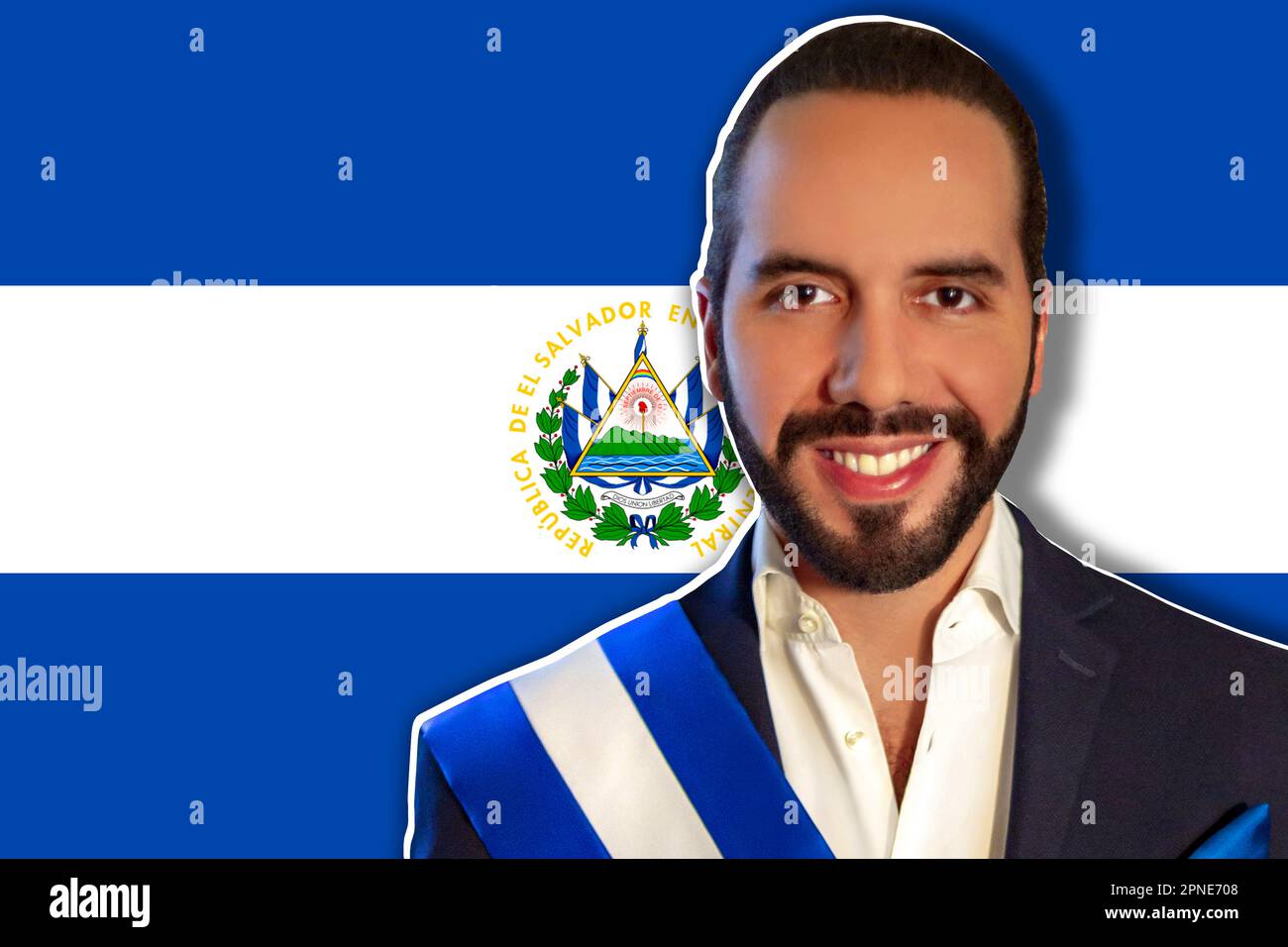 Nayib Bukele et drapeau d'El Salvador Banque D'Images