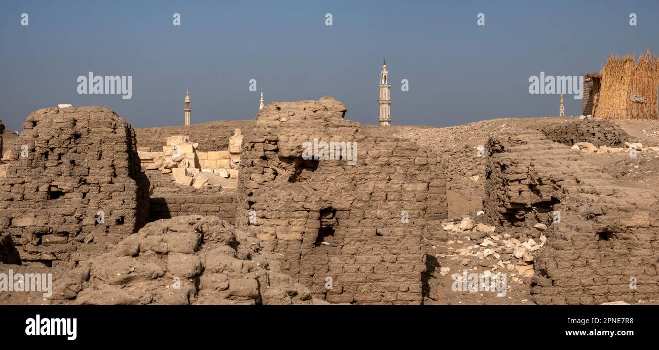 Ramsès II calcaire 'temple des singes' Kom el Sultan, Abydos, Moyen Égypte, Banque D'Images