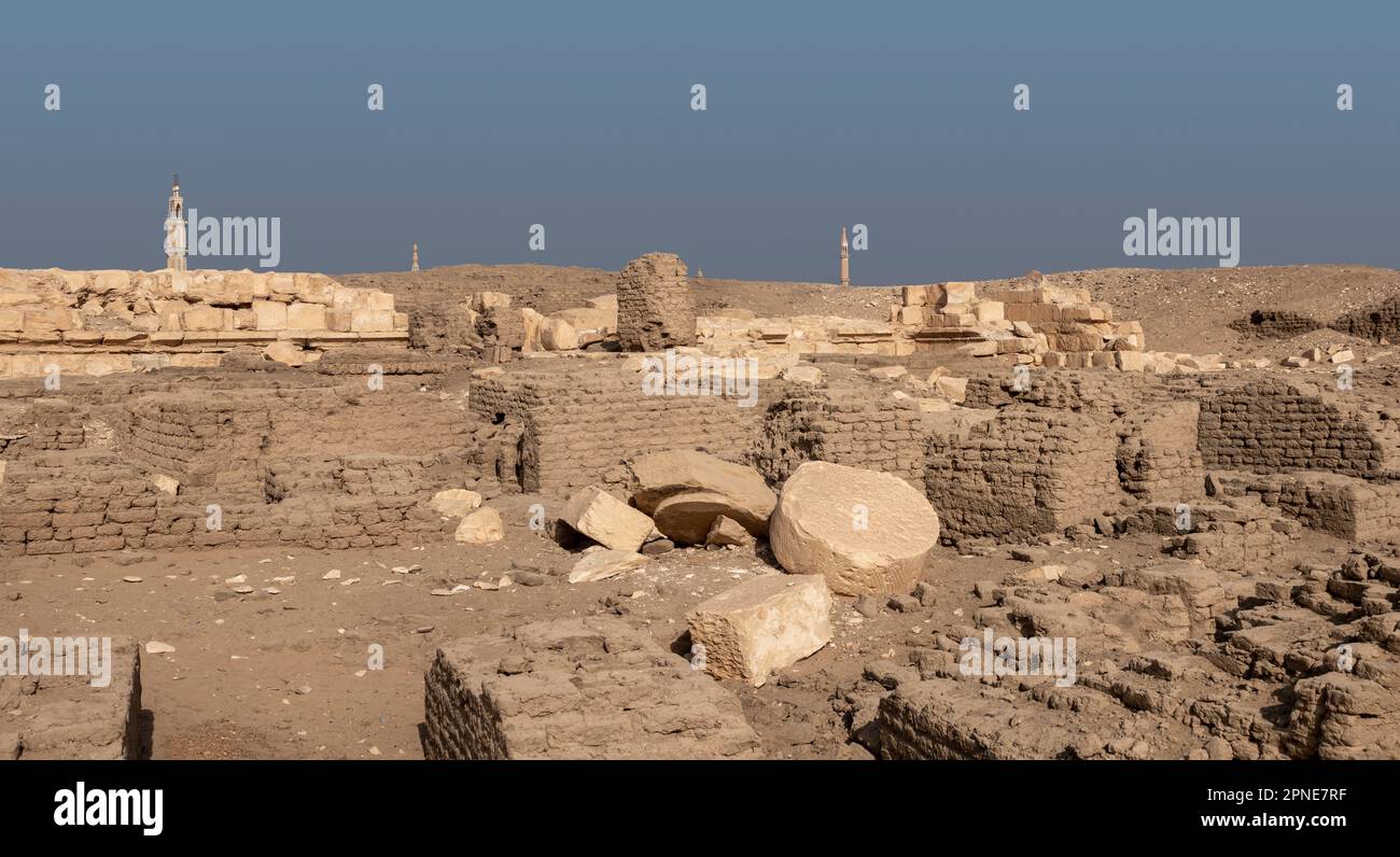 Ramsès II calcaire 'temple des singes' Kom el Sultan, Abydos, Moyen Égypte, Banque D'Images