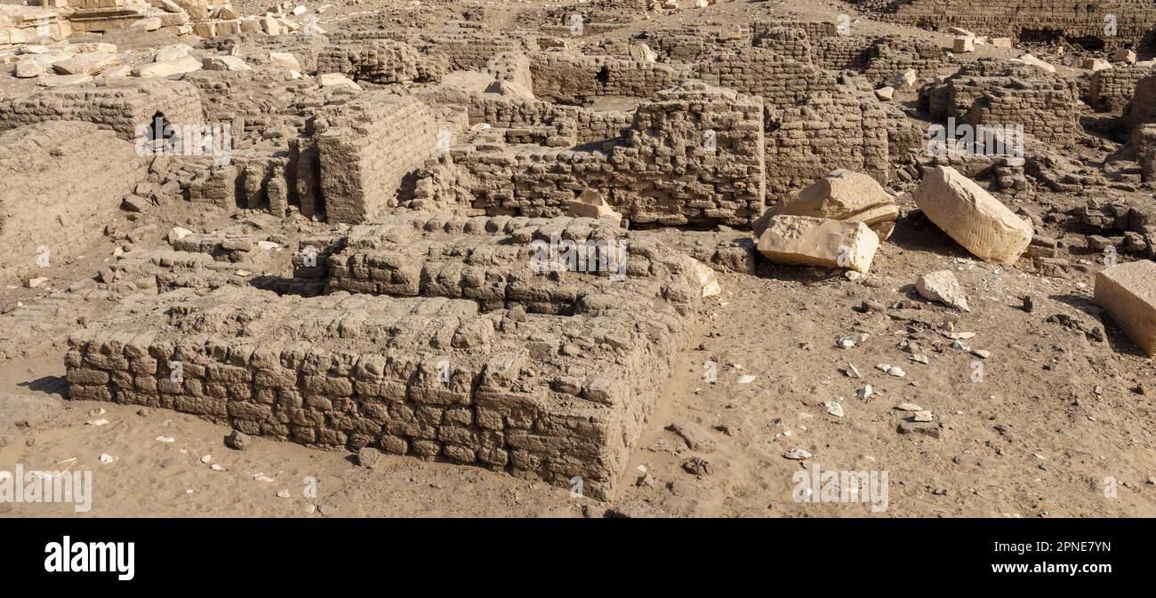 Ramsès II calcaire 'temple des singes' Kom el Sultan, Abydos, Moyen Égypte, Banque D'Images