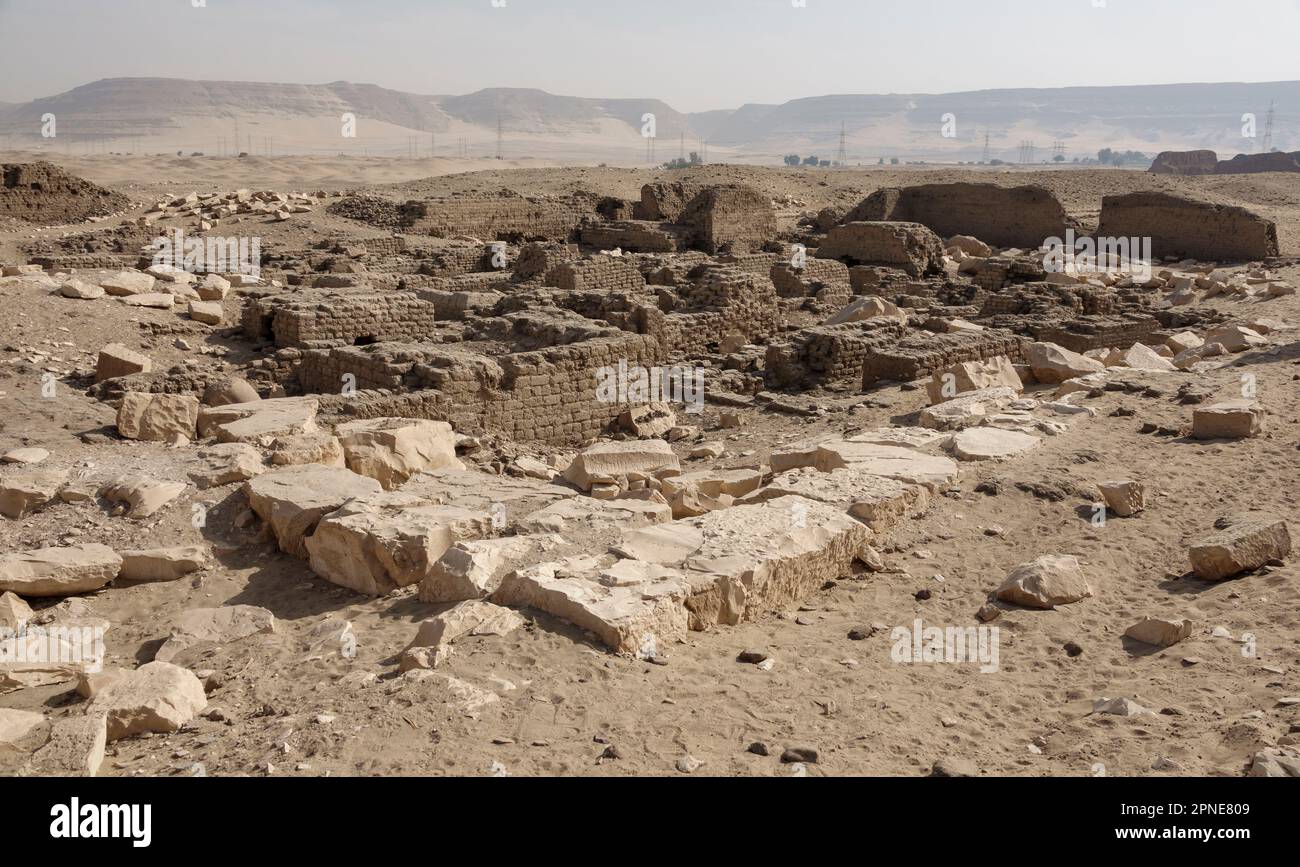 Ramsès II calcaire 'temple des singes' Kom el Sultan, Abydos, Moyen Égypte, Banque D'Images